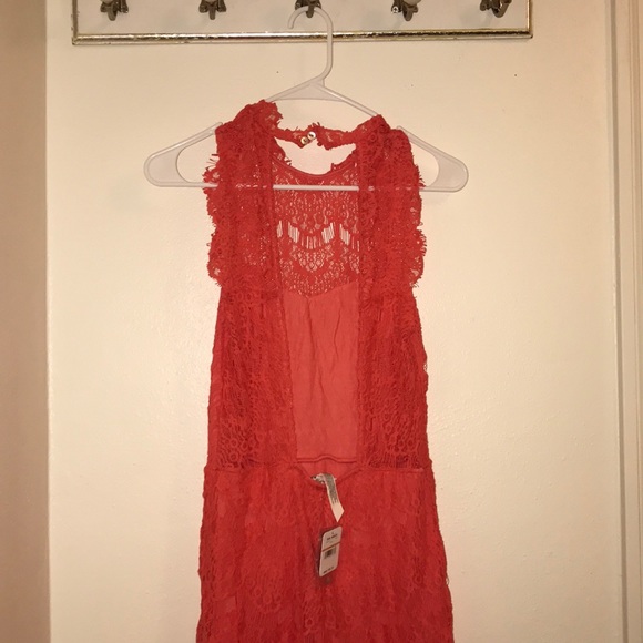 Free People Daydream Lace Dress in Coral - Picture 4 of 4